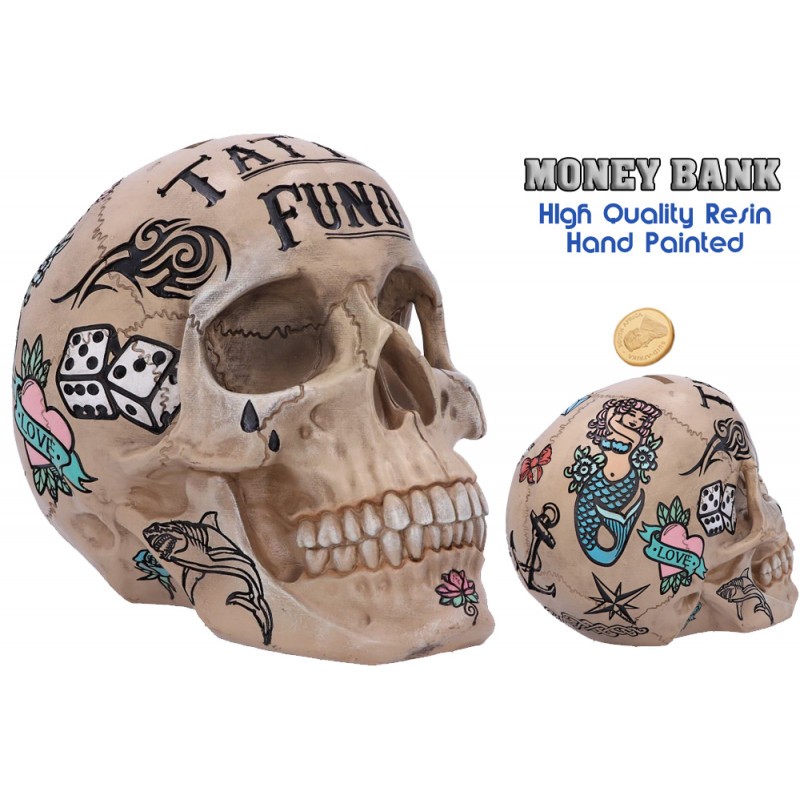 BONE TATTOO SKULL MONEY BOX