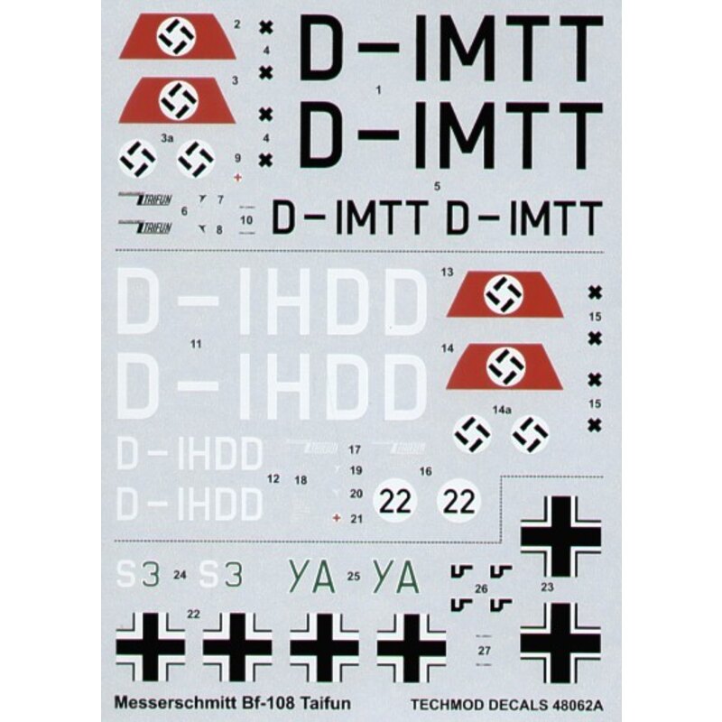 Décal Messerschmitt Bf 108 Taifun Part 1. (3) D-IMTT Willy Messerschmitt's personal aircraft overall RLM 63 light grey D-IHDD/22