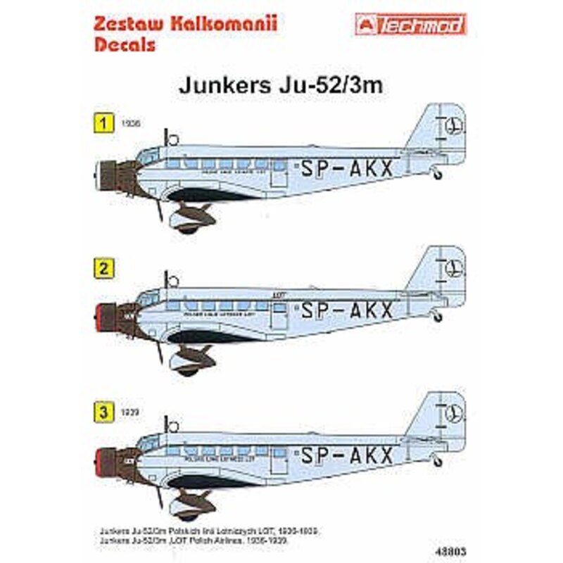 Décal Junkers Ju 52/3M (1) LOT Polish Airlines 1936-39 SP-AKX