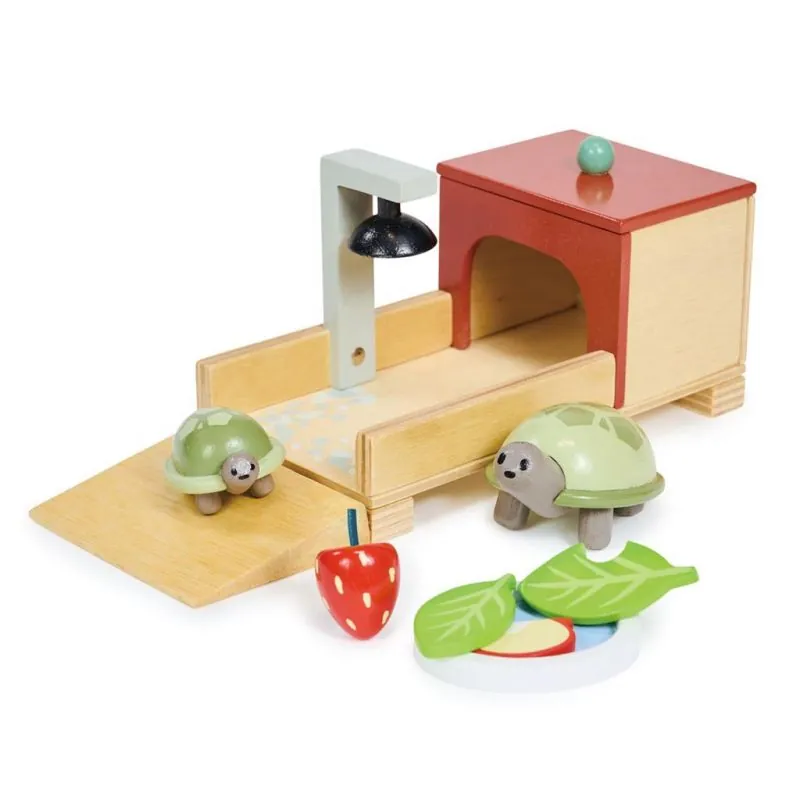 Tender Leaf Meubles de Poupées: SET ANIMAL DE FAMILIER TORTUE 18x6.5x7.5cm, en bois, en boîte, 3+