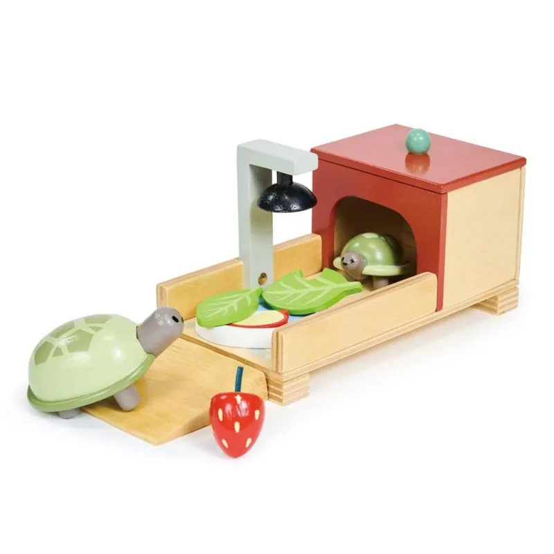 Tender Leaf Meubles de Poupées: SET ANIMAL DE FAMILIER TORTUE 18x6.5x7.5cm, en bois, en boîte, 3+