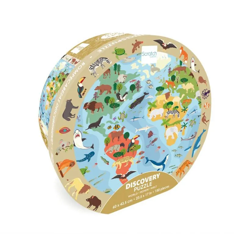 Scratch Puzzle 150pcs: DISCOVERY / LE MONDE 60x43,5cm, en carton, en boîte diam.26xH10cm, 6+