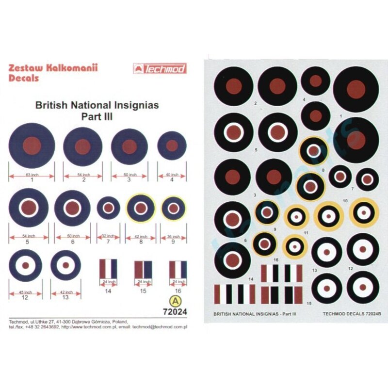 Décal National Insignia/Roundels & Fin Flashes suitable for Hawker Typhoon North American B-25 Mustang III