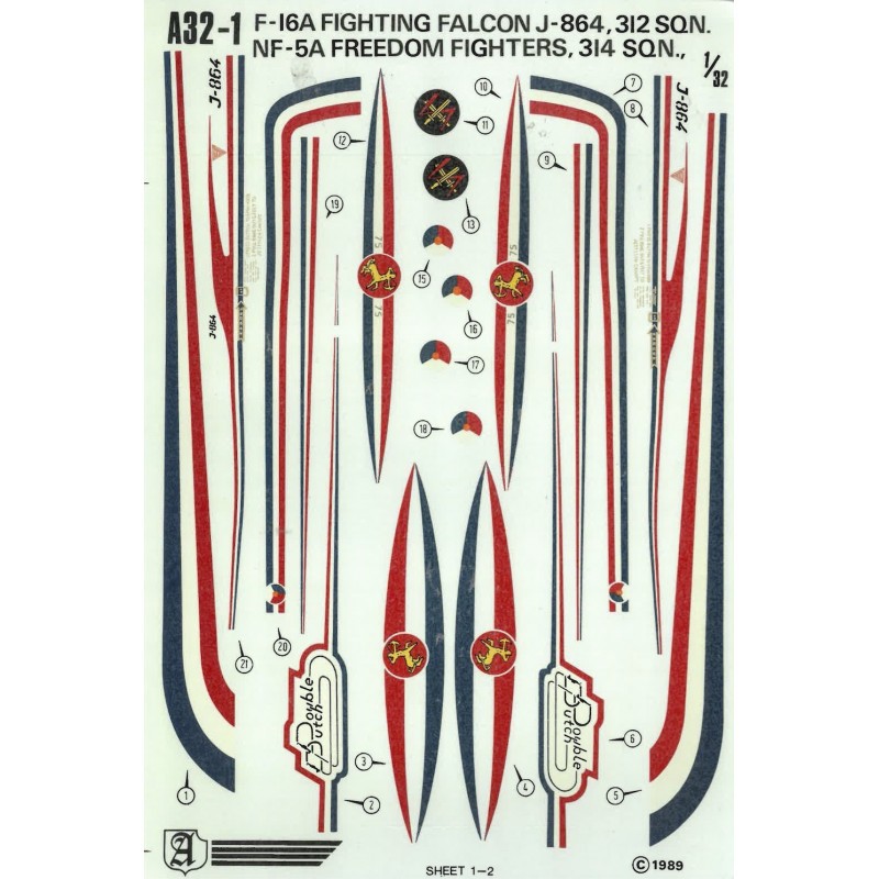 Décal Lockheed-Martin F-16A Fighting Falcon J-864, 312e Escadron RNlAFNorthrop NF-5A Freedom Fighter 314e Escadron RNlAF