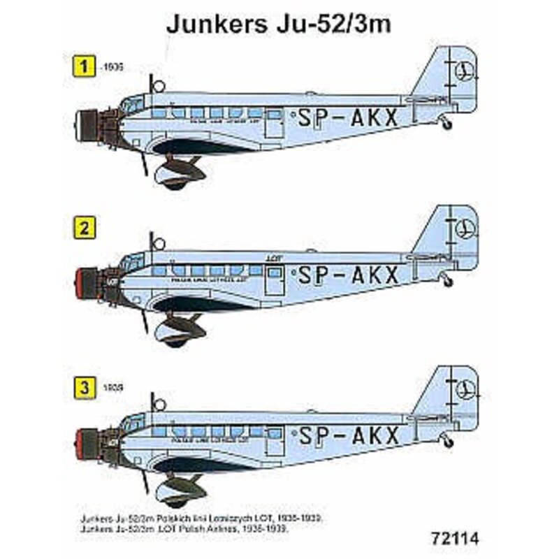 Décal Junkers Ju 52/3M (1) LOT Polish Airlines 1936-39 SP-AKX