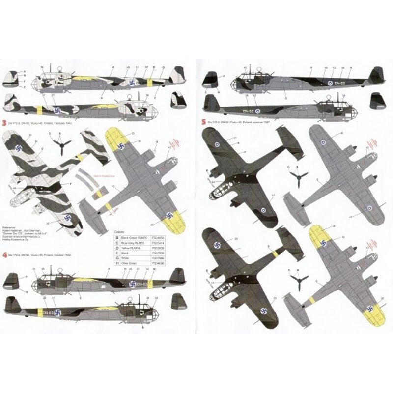 Décal Dornier Do 17Z (6) A1+BZ 15 (Croatian)KG53 Russia 1942 F1+FS 8/KG76 France 1940 5K-BN 5/KG3 East Prussia 1938 DN-53 3/LeLv