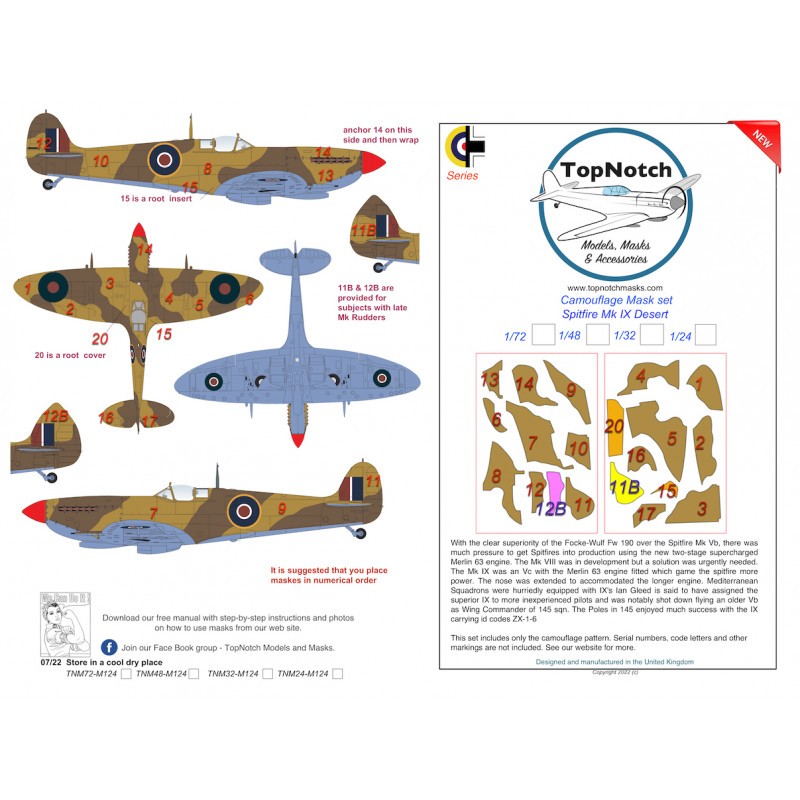 Supermarine Spitfire Mk.IX Desert masques de peinture motif camouflage