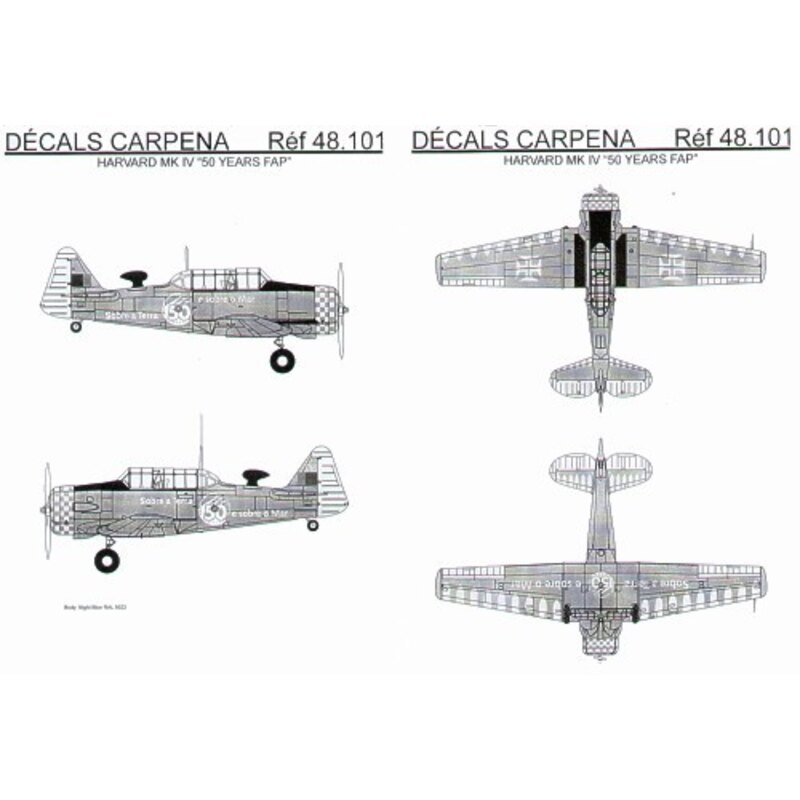 Décal Harvard Mk.IV (1) Portuguese Air Force 50th Anniversary in Service. Overall dark blue with silver trim