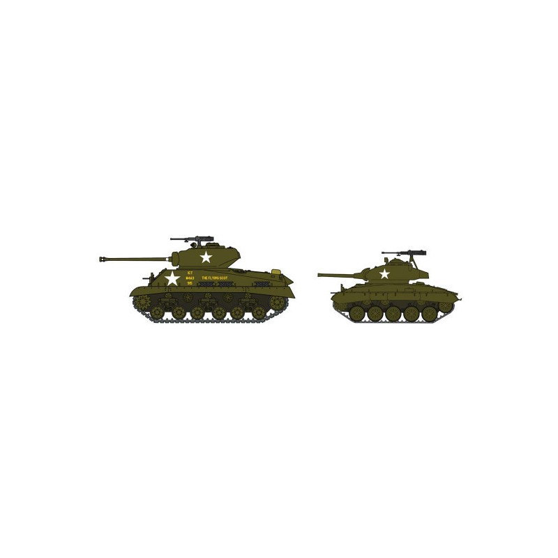 Maquettes de chars en plastique M4A3E8 Sherman et M24 Chaffee 1:72