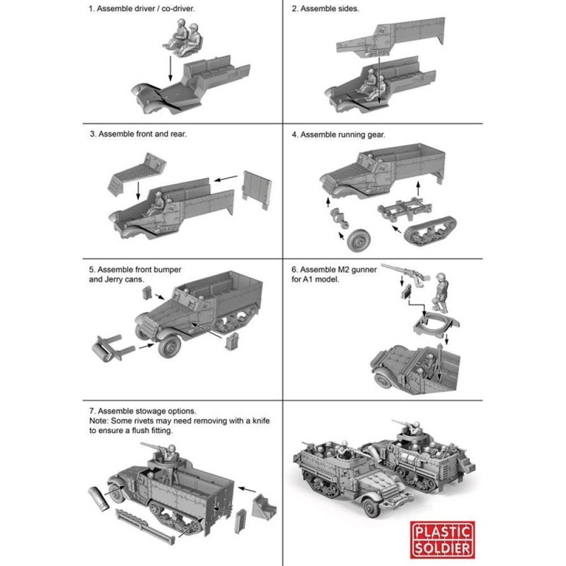 PLASTIC SOLDIER CO: Easy Assembly plastic injection moulded 15mm WW2 Allied M3 Halftrack. Five vehicles in the box