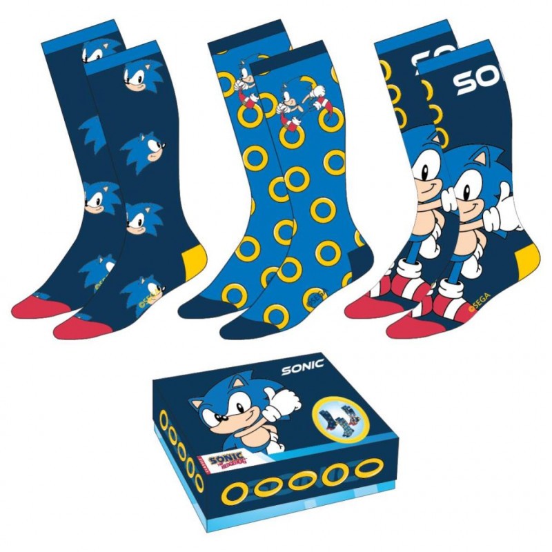 SONIC - Pack de 3 Paires de Chaussettes (Taille 40-46)