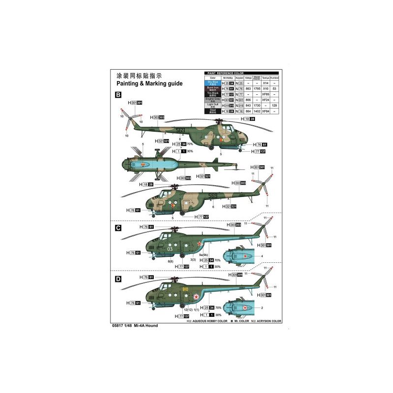 Maquette d’hélicoptère en plastique Russe Mi-4A Hound 1:48