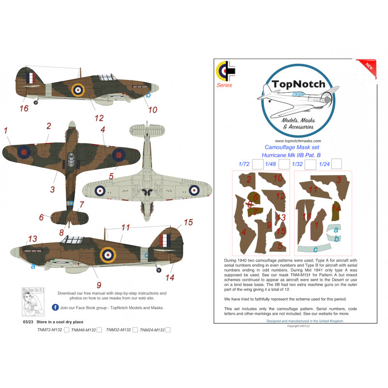 Hawker Hurricane Mk.IIB schéma B Masque de peinture motif camouflage