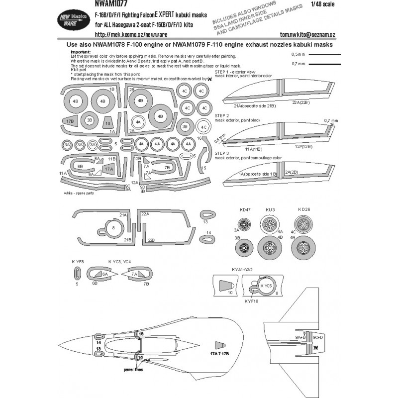 Lockheed-Martin F-16B/F-16D/F-16F/I Fighting Falcon EXPERT masques kabuki verrière d'avion