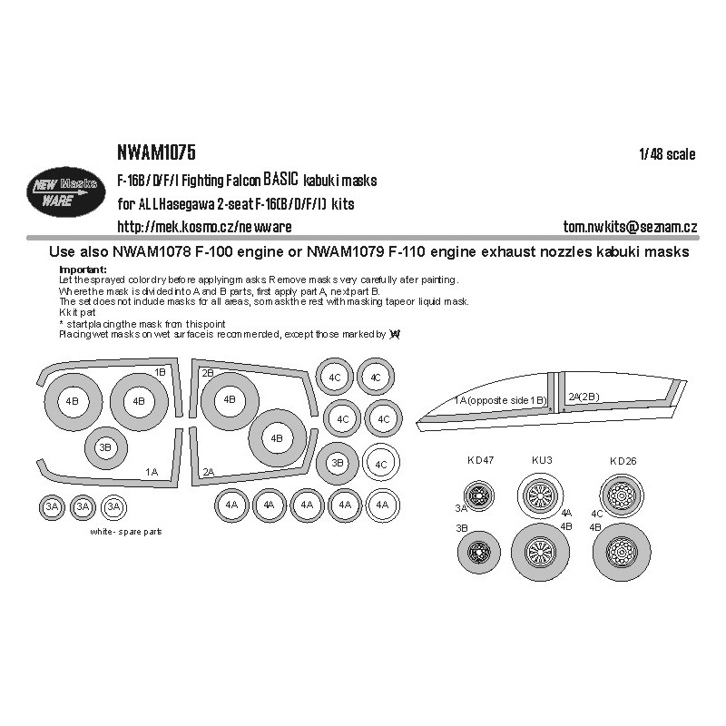 Lockheed-Martin F-16B/F-16D/F-16F/I Fighting Falcon BASIC kabuki masks aircraft canopy, wheels