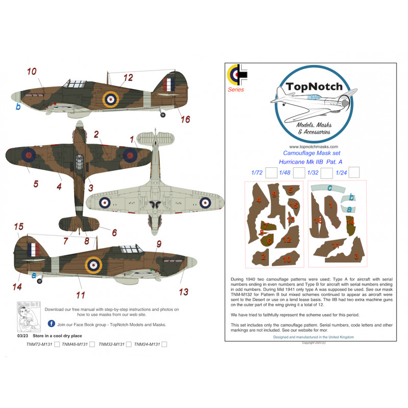 Hawker Hurricane Mk.IIB scheme A Camouflage pattern paint mask