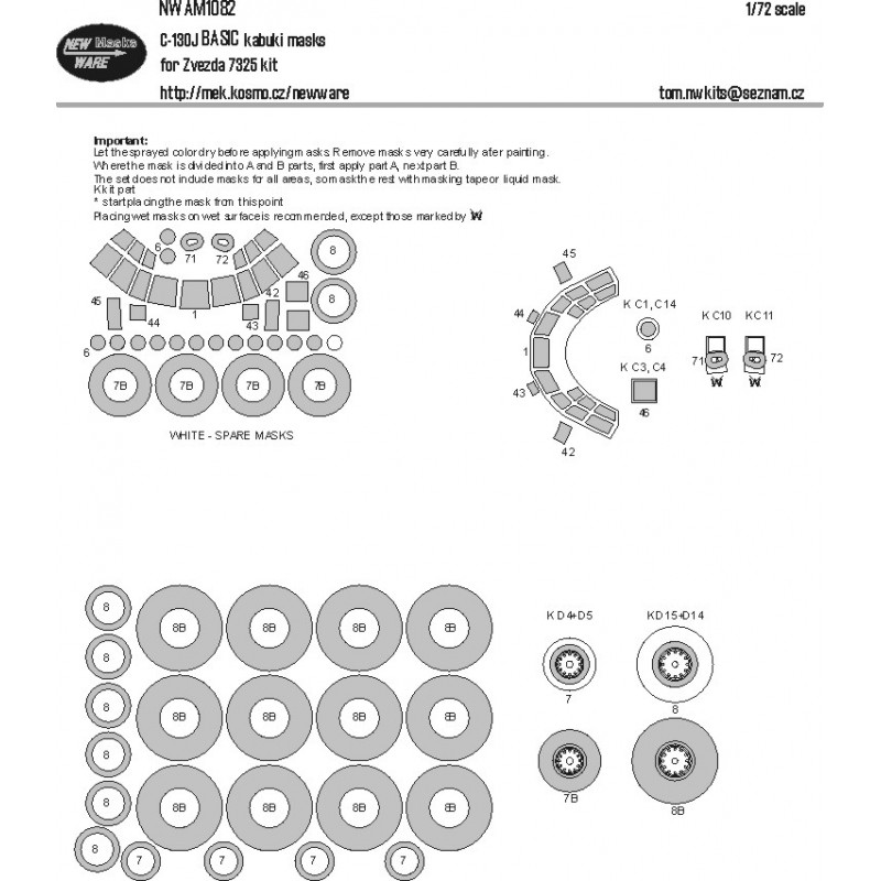 Lockheed C-130J Hercules BASIC kabuki masks all windows, wheels (designed to be used with Zvezda kits)