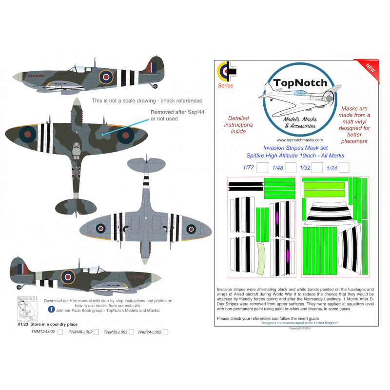 Spitfire High Altitude 10inch Invasion stripes airfix