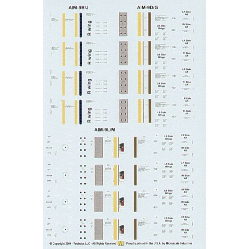 Décal US Air-to-Air Missile Markings for AIM-9B/D/G/J/L/M and AIM-7E-2/M. Now you can smarten up the missiles on your model with