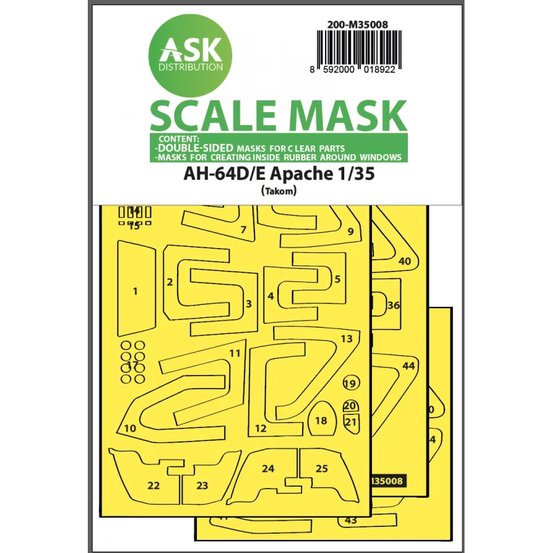 Boeing AH-64D/E double-sided mask with inside white rubber mask for Takom1/35 AH-64D/E Apache