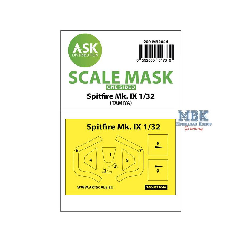 Spitfire Mk.IX one-sided masks for Tamiya