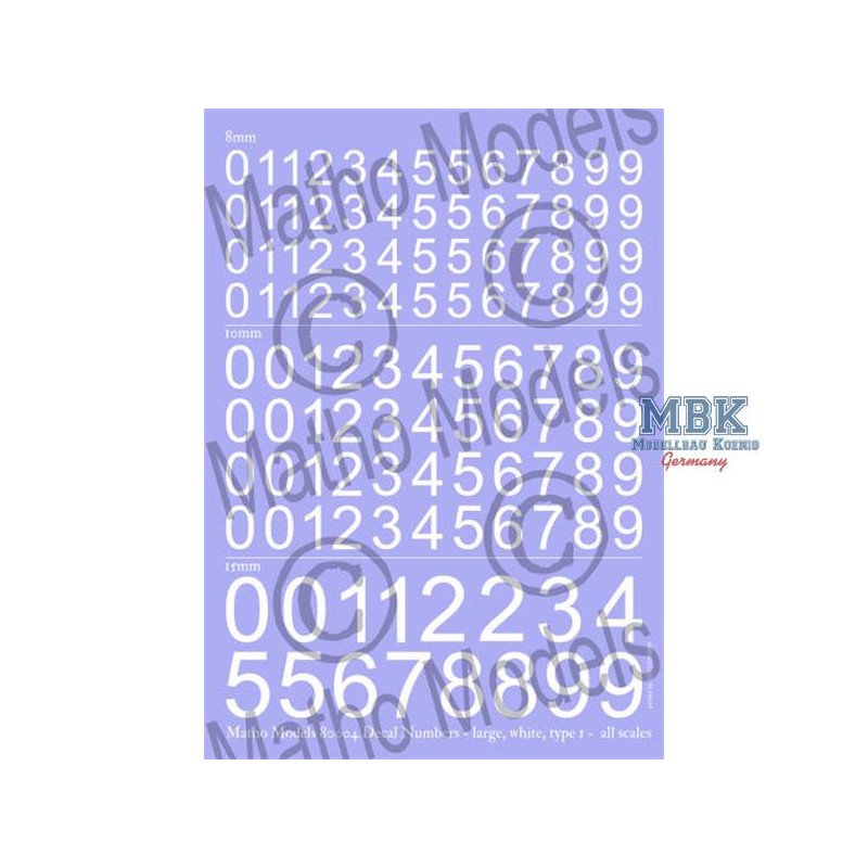 Decal Numbers - large, white, type 1