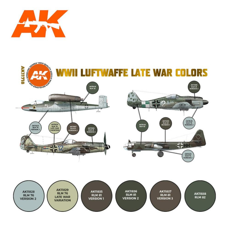 AK INTERACTIVE: SET acrylic paint 3rd Generation 17mL - WWII Luftwaffe Late War Colors