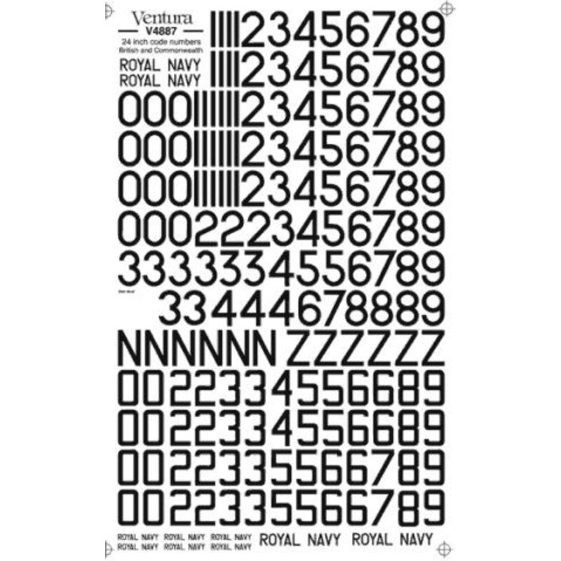 Décal 24 Black numbers and NZ letters in rounded and square styles Royal Navy lettering in 3 sizes. Also suitable for RAF RN RCA