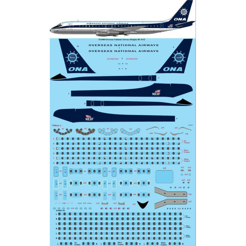 Overseas National Airways Douglas DC-8-32 laser decal with screen print details - (designed to be used with for X-Scale kits) [D