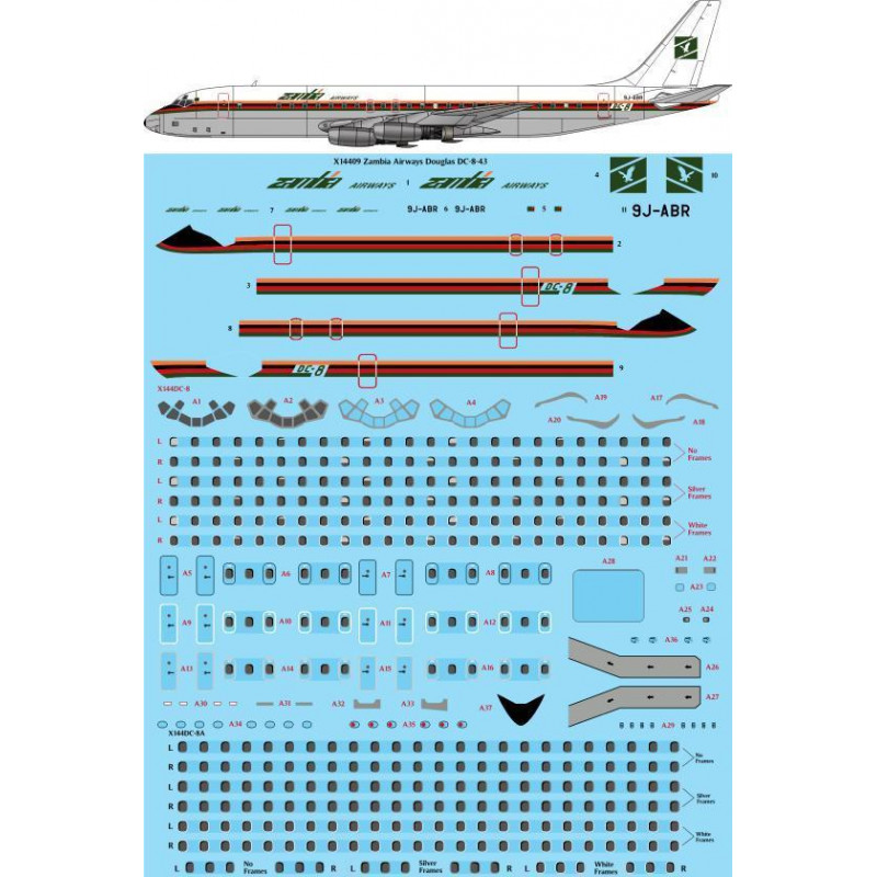 Zambia Airways Douglas DC-8-43 laser decal with screen print details - (designed to be used with for X-Scale kits) [DC-8-32]