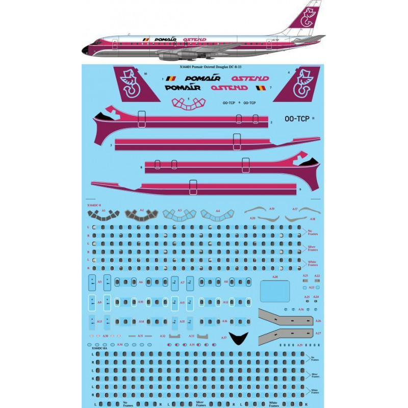 Pomair Ostend Douglas DC-8-32 laser decal with screen print details - (designed to be used with for X-Scale kits) [DC-8-32]