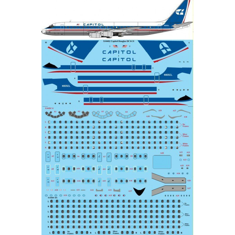 Capitol Douglas DC-8-31 Laser decal with screen print details - (designed to be used with for X-Scale kits) [DC-8-32]