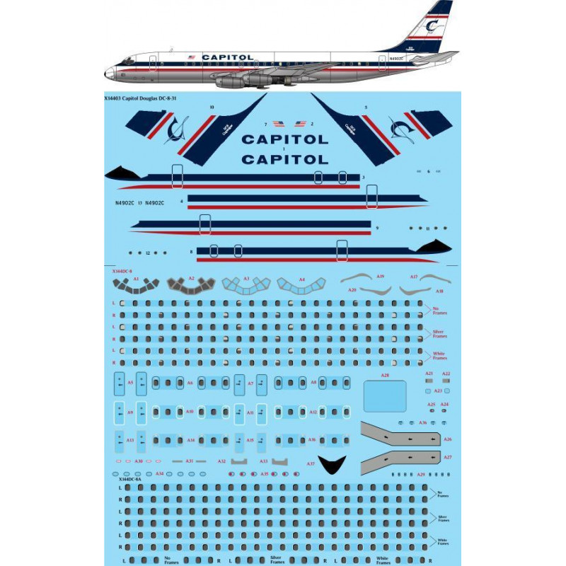 Capitol Douglas DC-8-31 Laser decal with screen print details - (designed to be used with for X-Scale kits) [DC-8-32]