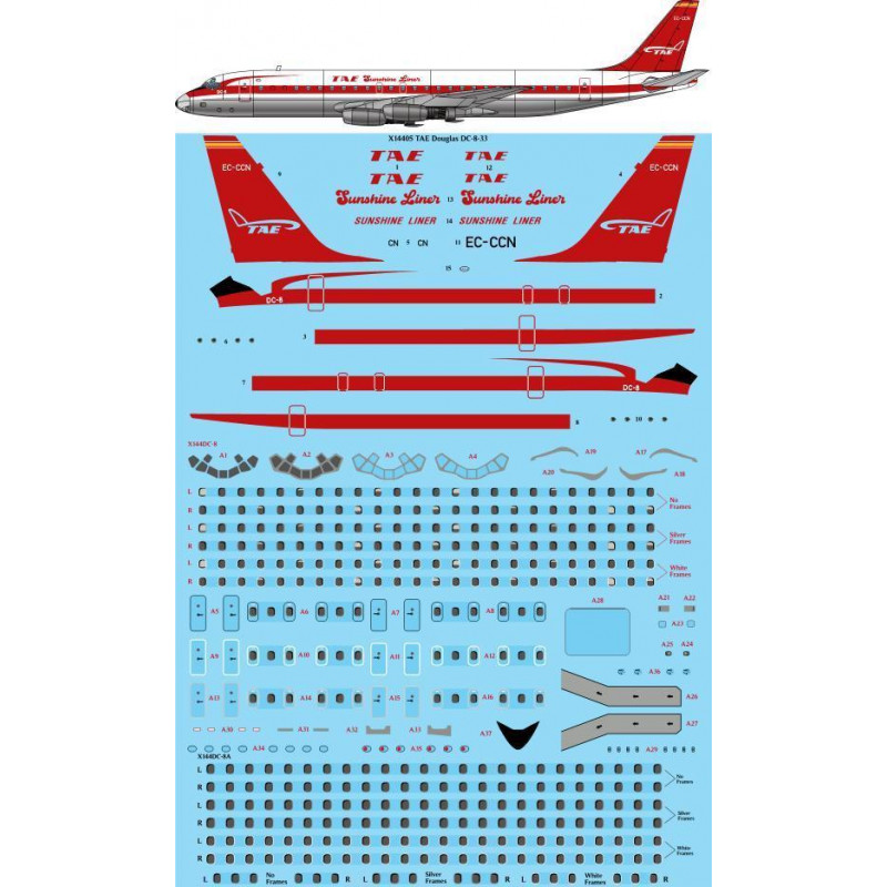 TAE Douglas DC-8-32 laser decal with screen print details - (designed to be used with for X-Scale kits) [DC-8-32]