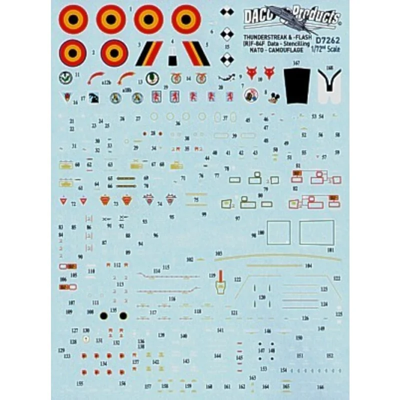Décal Republic F-84F Thunderstreak and Republic RF-84F Thunderflash. Belgian Air Force NATO camouflage Data Stencilling. Include
