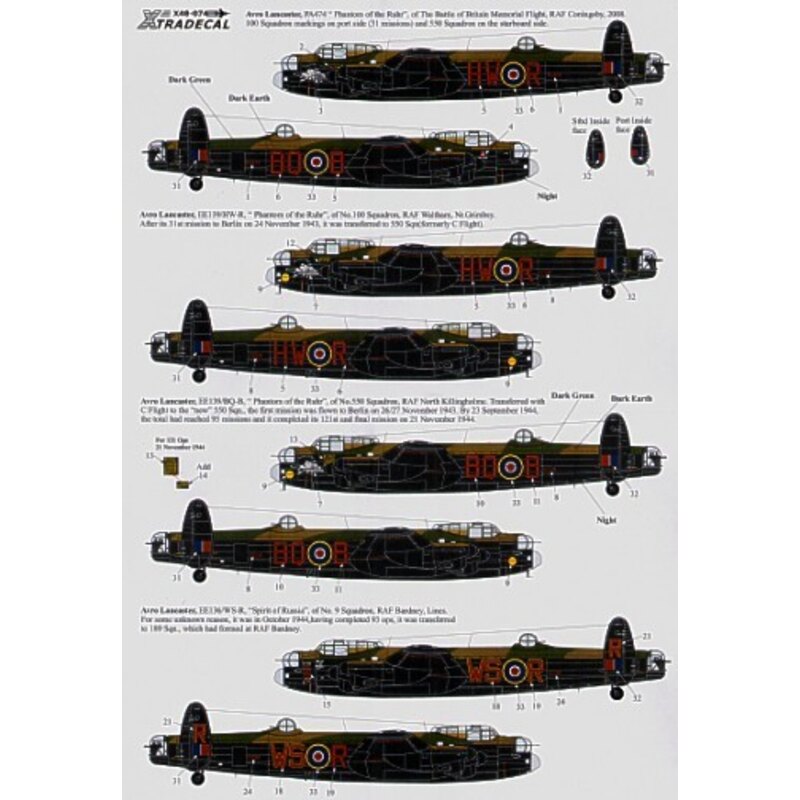  Décal Avro Lancaster Mk.I/III Ton-Up Avro Lancasters (6) PA4474 HW-R/BQ-B Battle of Britain Memorial Flight 2008 `Phantom of th