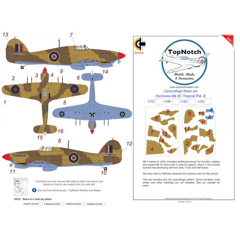 Hawker Hurricane Mk.IIc Tropical Pattern B Camouflage pattern paint masks (designed to be used with ? kits)