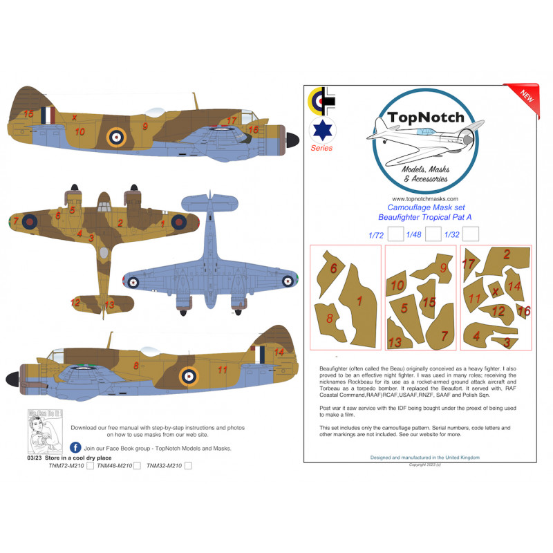 Bristol Beaufighter tropical Pattern A camouflage pattern paint masks (designed to be used with