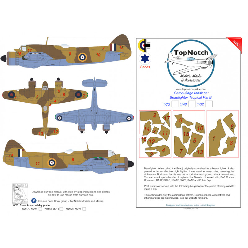 Bristol Beaufighter tropical Pattern B camouflage pattern paint masks (designed to be used with