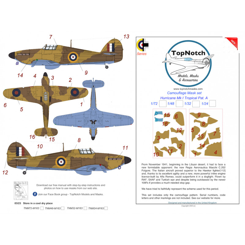 Hawker Hurricane Mk.I Tropical Pattern A Camouflage pattern paint masks (designed to