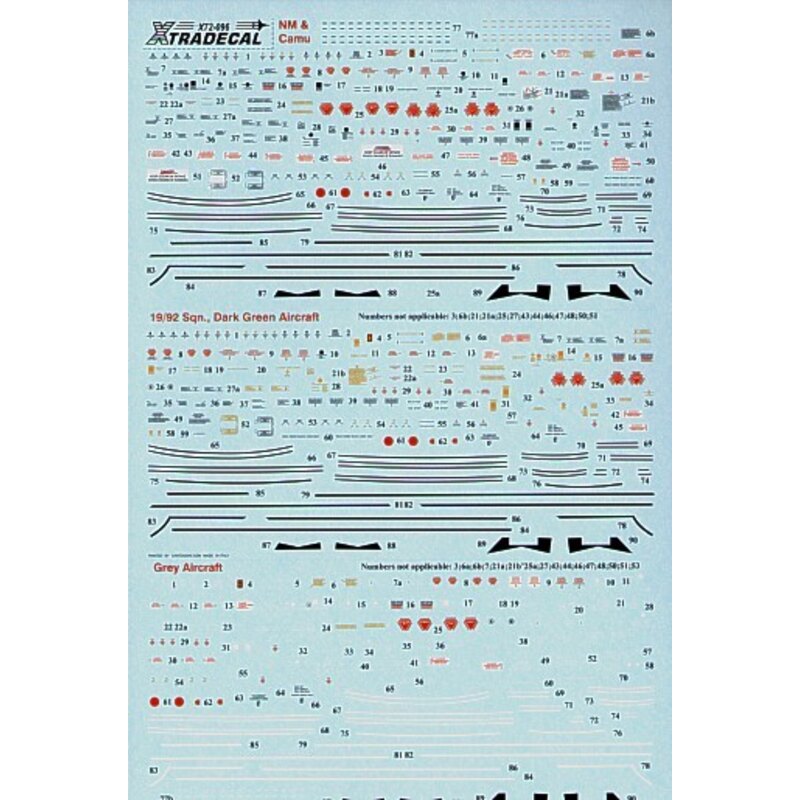 Décal BAC/EE Lightning complete stencil data for use on aircraft in Natural Metal Green.Grey camo 19/92 Sqns Dark Green and the 