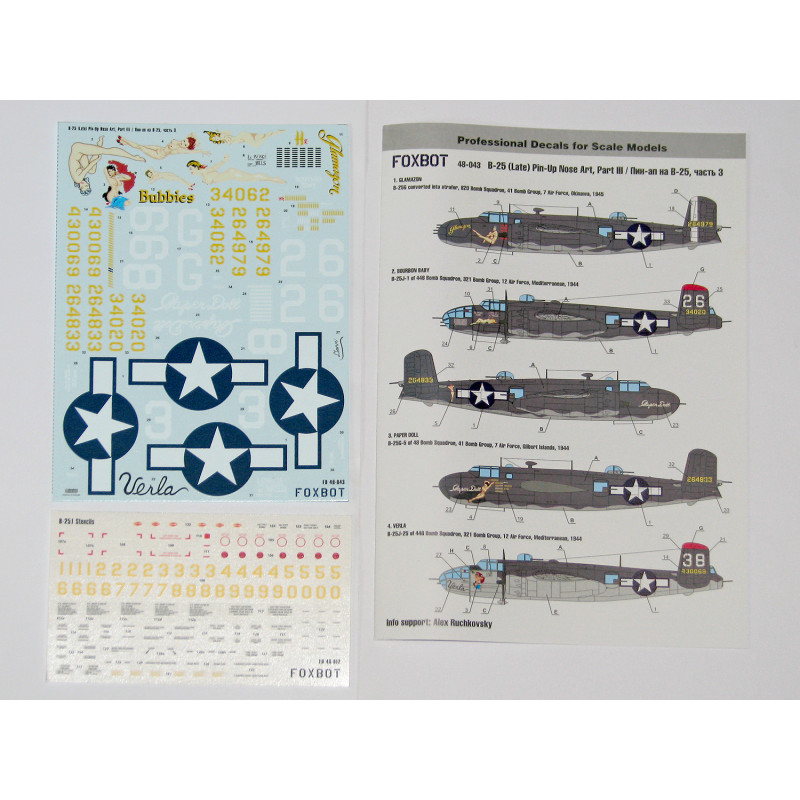 Décal North-American B-25G/H/J Mitchell (Late) 'Pin-Up Nose Art and Stencils' Part 3 Academy, Accurate Miniatures, Hasegawa, Mon