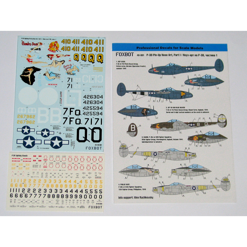 Décal Lockheed P-38 Lightning Pin-Up Nose Art, Part I (Stencils not included) for Academy, Eduard, Hasegawa, Monogram, Revell, I