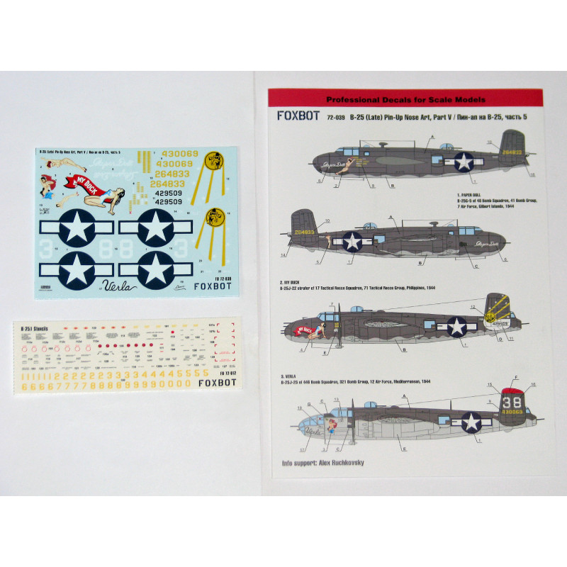 Décal North-American B-25G/J Mitchell (Late) 'Pin-Up Nose Art and Stencils' Part 5 Airfix, Italeri, Revell, Hasegawa kits