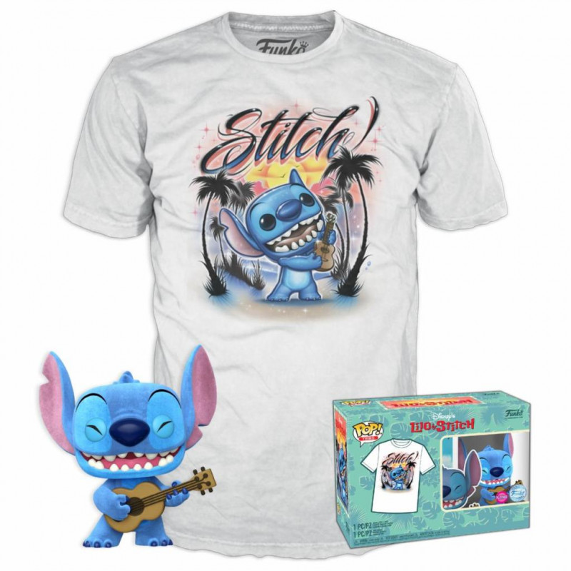 DISNEY - POP N° XXX - Ukelele Stitch (FLOCKED) +T-shirt (M)