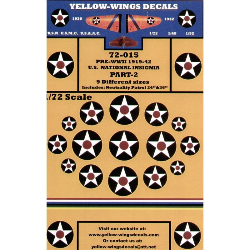 Décal US National Insignia Pre-WWII 1919-1942 Pt 2. White Star with red centre. 9 sizes 20 24 30 32 36 45 50 54 56.