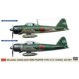 Maquettes d'avions en plastique chasseurs Mitsubishi A6M2b et A6M3 "Rabaul ace set" 1:72