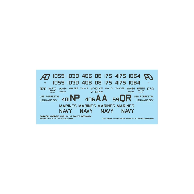 Décal US Navy A-4E/F SkyhawkMultiple marking options for US Navy A-4E/F Skyhawks.