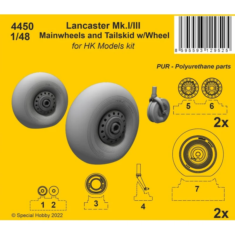 Avro Lancaster Mk.I/III Main-wheels and Tailwheel with leg (designed to be used with Hong Kong Models kits)