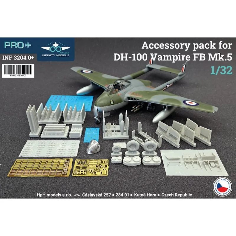 de Havilland DH-100 Vampire Mk.5 detail set includesINF 3203 2+ DH-100 Vampire FB Mk.5